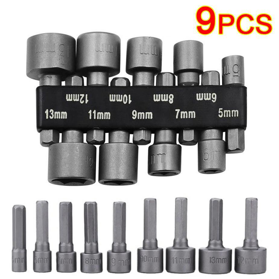 9pcs/set 5mm-13mm Hex SocketS Sleeve Nozzles Nut Driver Set Power Nuts Driver Socket Screwdriver Set Bits Sets Tools