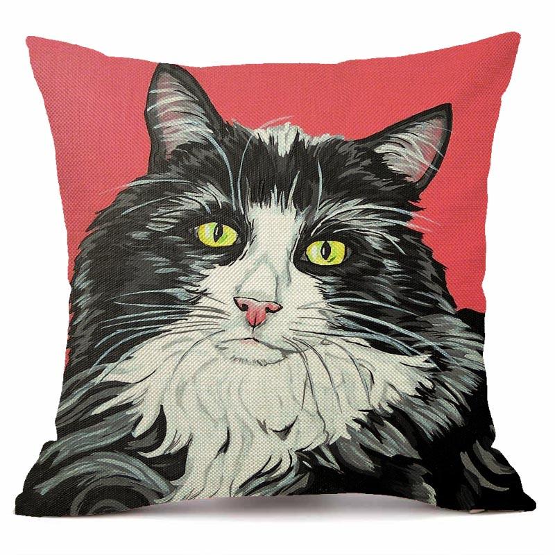 RZN черная льняная наволочка для домашнего животного и кота, квадратная декоративная наволочка для дивана, чехол для подушки с животным узором 45X45 см