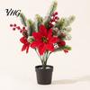 Long Lasting Artificial Floral Decor Cedar Poinsettia Flowers, Realistic Arrangement, Fake Flower And Pine Branch for Indoor Reusable Silk Flowers