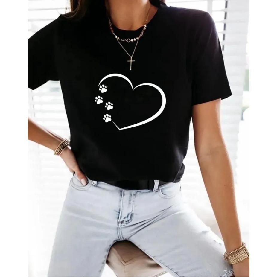Женская футболка с коротким рукавом и круглым вырезом с принтом сердец, хлопковые летние футболки