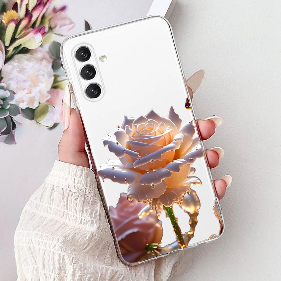 Прозрачный чехол для Samsung A14 5G Милый Кот Роскошная Мода Цветы Расписная Задняя Крышка Для Телефона Samsung Galaxy A14 5G Чехол SM-A146B