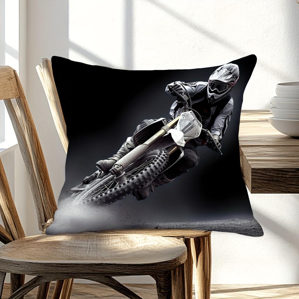 Extreme Sports Moto Biker Art Pillowcase Cushion Print 40x40cm Monochrome Dirt Bike Action Racing Throw Pillow Cover Decoration