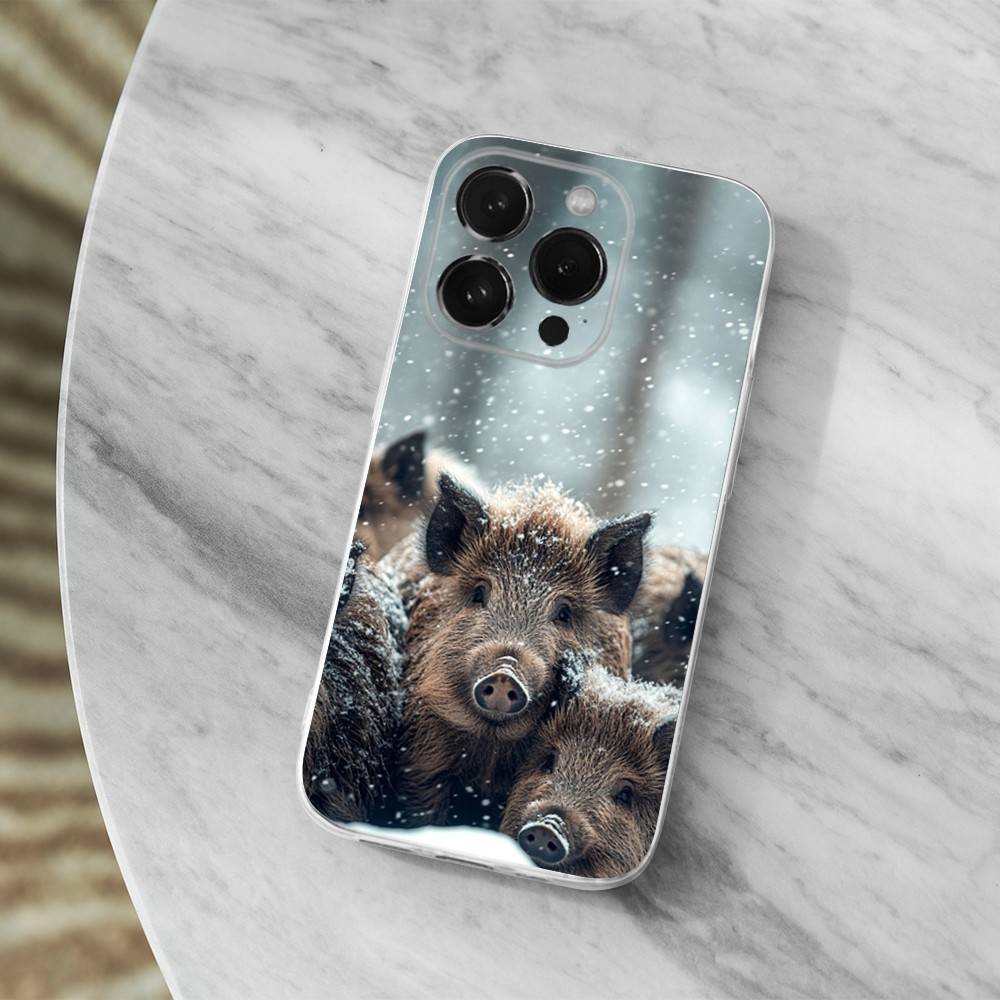 Cute Wild Boar Animal Phone Case For iPhone,14,13,12,15,Pro,Max,Plus,11,17,16,X,XS,XR,SE,Mini Transparent Soft Cover