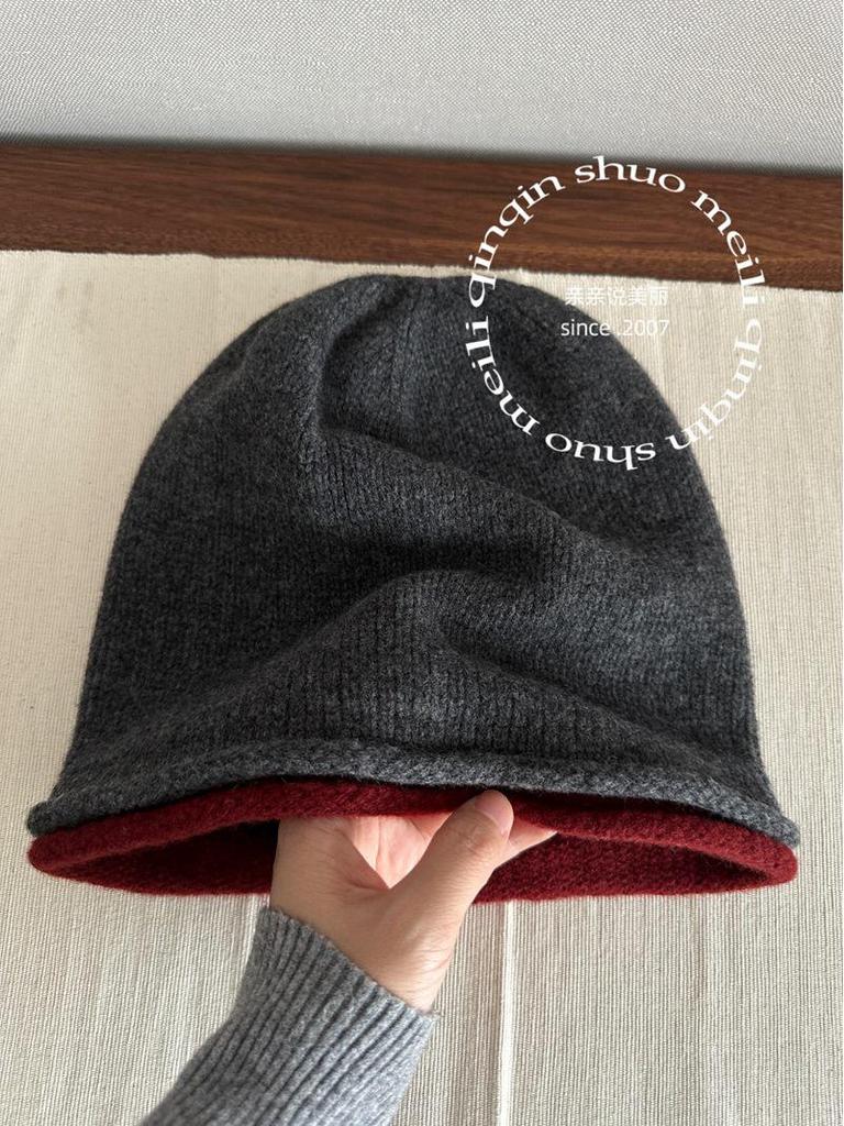 Unisex 100% Wool Reversible Knit Hat - Elastic, Warm Winter Beanie for Men and Women