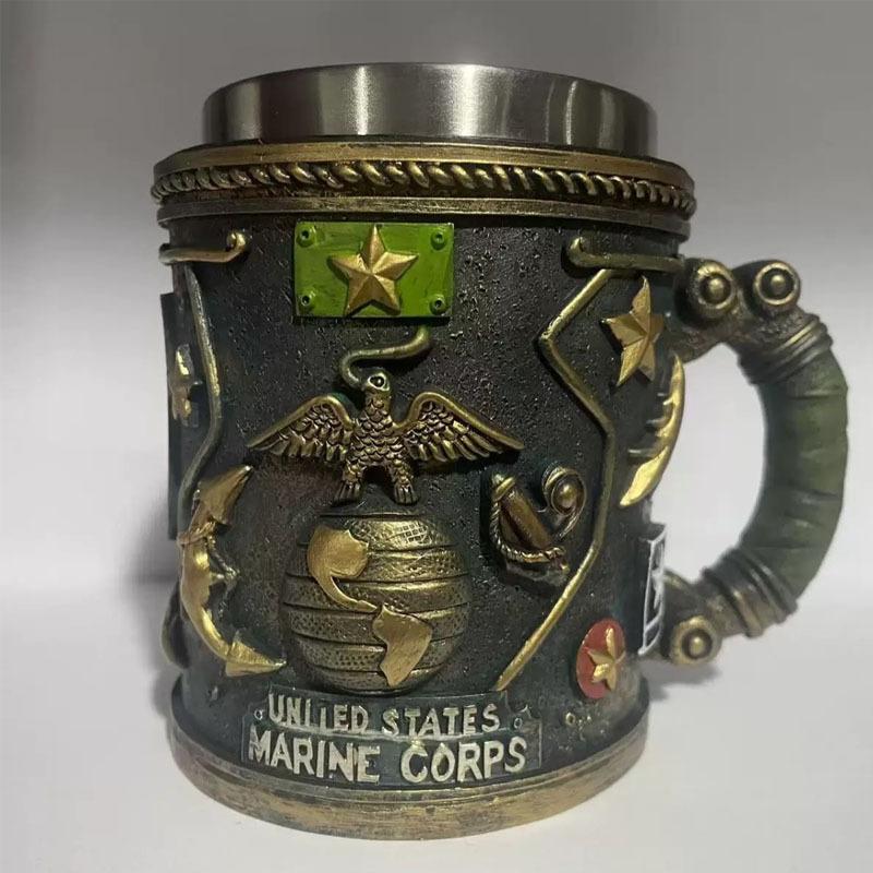 Military 3D Resin & Stainless Steel Handmade Gift Mug with Polished Finish Coffee Cup Military Theme