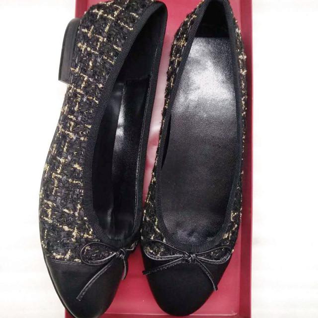 Классические балетки на плоской подошве, женская базовая кожаная твидовая обувь, двухцветная круглая балетка с бантом, модная женская обувь на плоской подошве