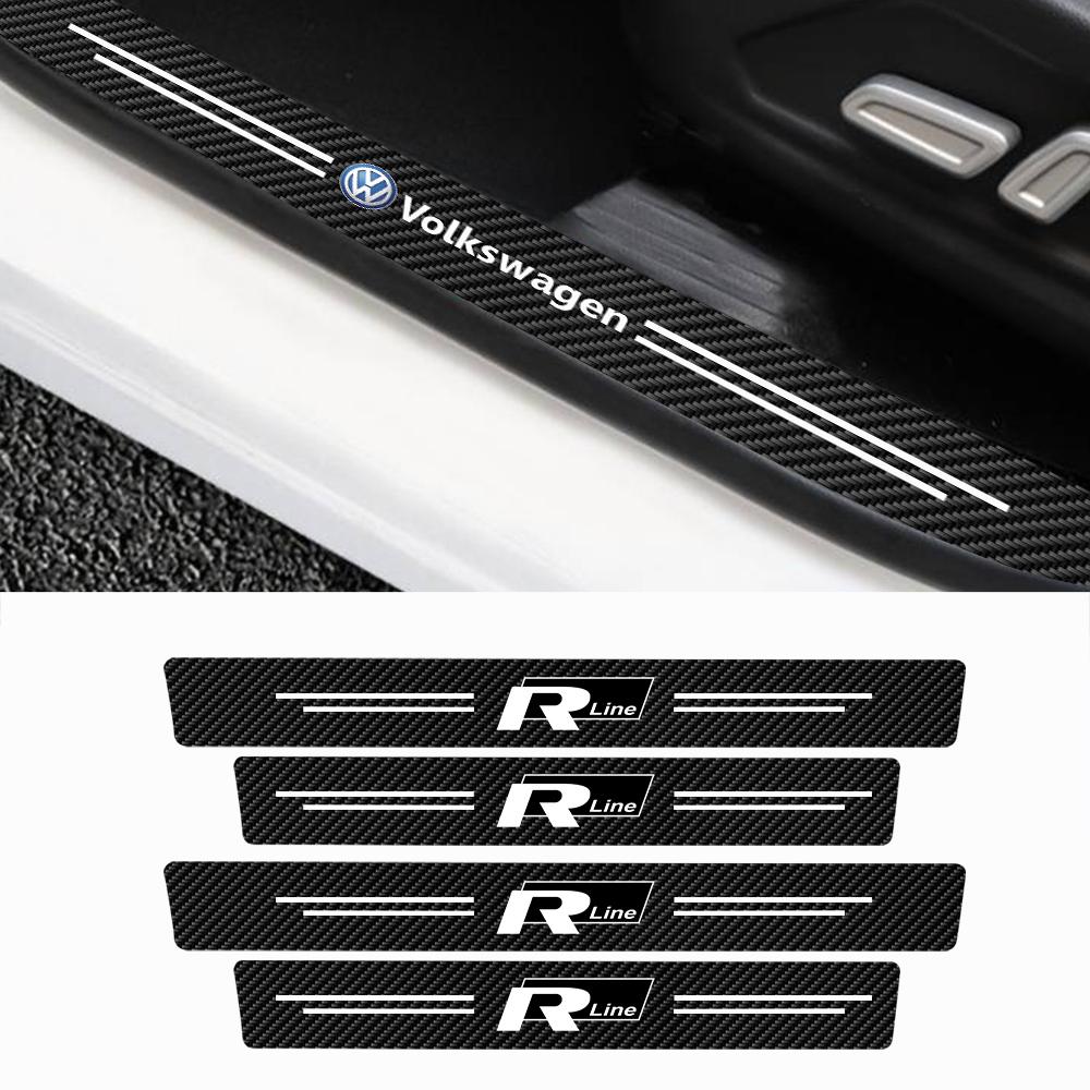 4Pcs Car Door Sill Protector Stickers Carbon Fiber Stickers for Volkswagen Golf 4 mk5 Passat b8 b5 VW Sharan Polo Tiguan R Line CWT1