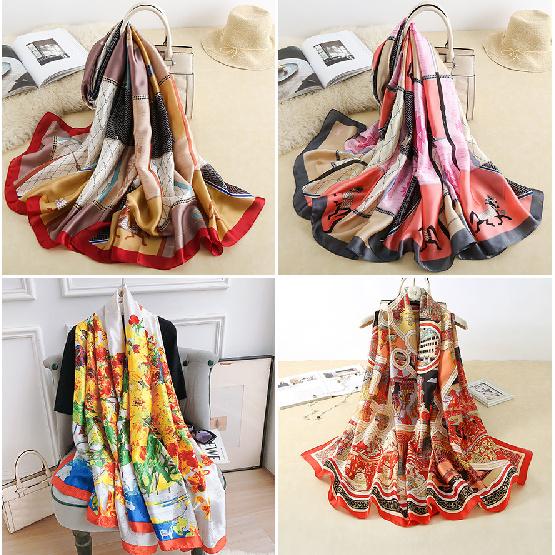 New Four Seasons Available New Silk Large Size Thin Outer Wear Neck Protection Scarf Sunscreen Warm Beach Towel For Women