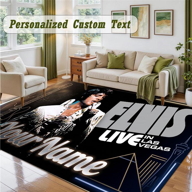 Crystal Velvet Square Rug Custom NameElvis Presley Pattern Non Slip Home Floor Decor Rug