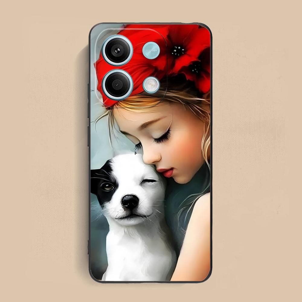 Чехол для мобильного телефона Xiaomi Redmi Note 14 13 12 11 S Pro Plus 4G 5G, матовый TPU, с рисунком девочки и щенка, цветной