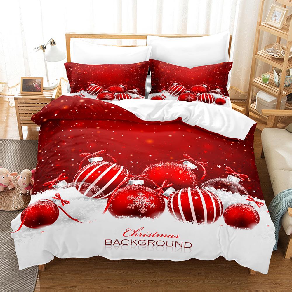 3D Happy New Year Bedding Set Christmas Happy Duvet Cover Pillowcase 2/3 Holiday Gift AU/EU/ES/DE Full Size Quick Drying Soft Home Textile