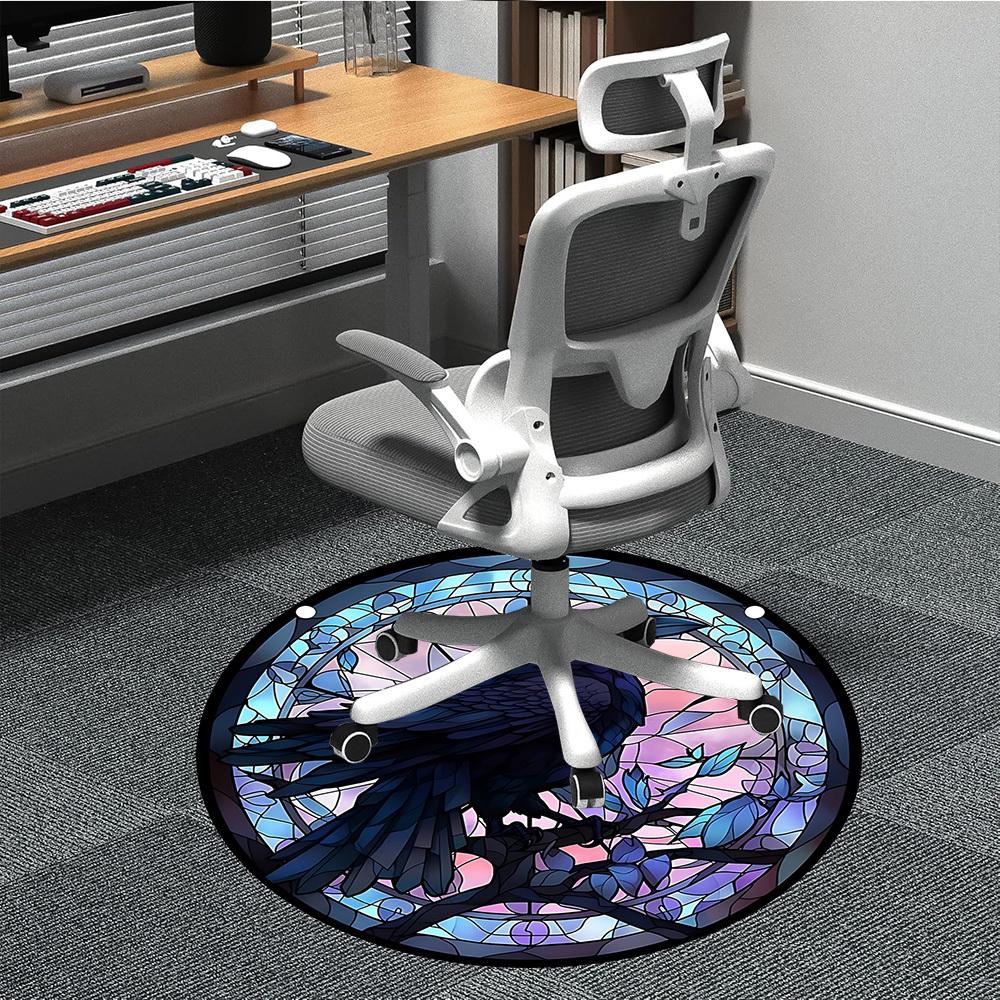 1PC Raven Artwork Office Round Rug, Non slip, Soft and Durable Office Rug for Interior Decoration, Perfect for Office