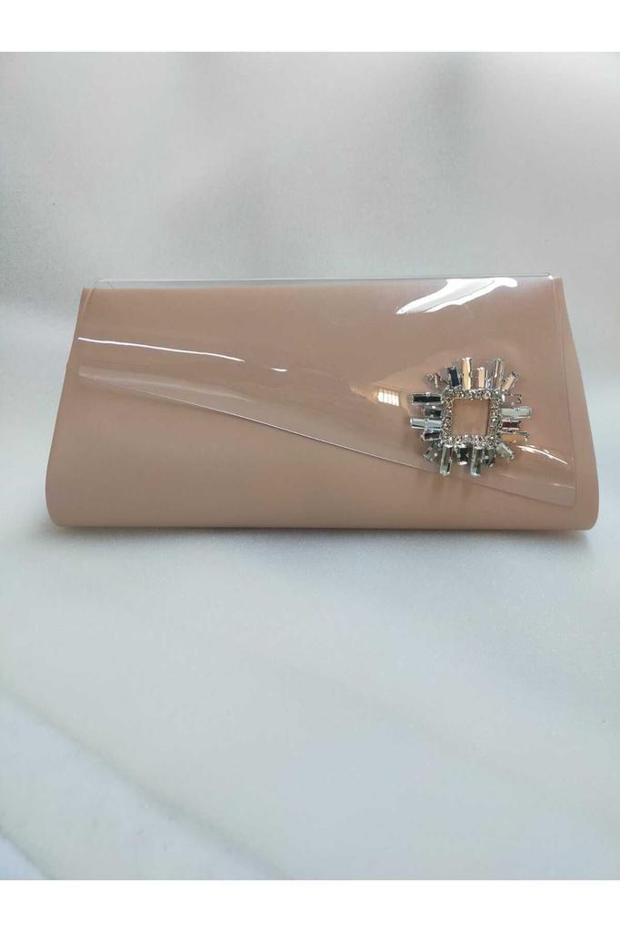 Women's Stylish and Useful Evening Dress Bag Skin Color Transparent Cover Square Stone Evening Bag