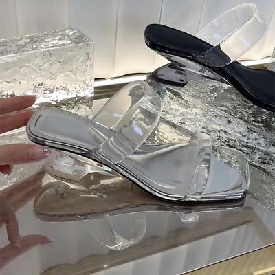 Босоножки на толстом каблуке в стиле феи с кристаллами и жемчугом большого размера 2025новинка с квадратным носком и высоким каблуком