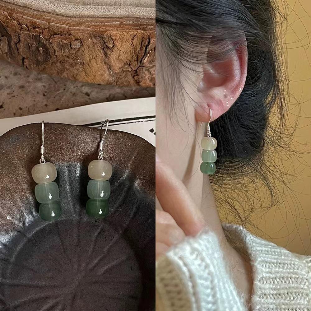 Ретро китайские клипсы в стиле Ханьфу из нефрита Хэтянь - Уникальный нишевый дизайн, не требующий пирсинга