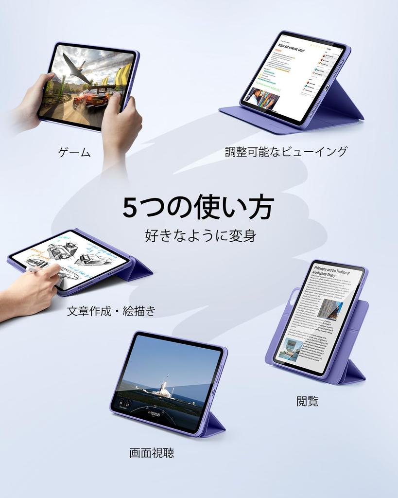 ESR IPad Pro Case for M4 5th with Pencil Removable Magnetic Fully Compatible with Pencil Rebound 360 Purple 11-inch (2024, Generation) Holder, Cover,