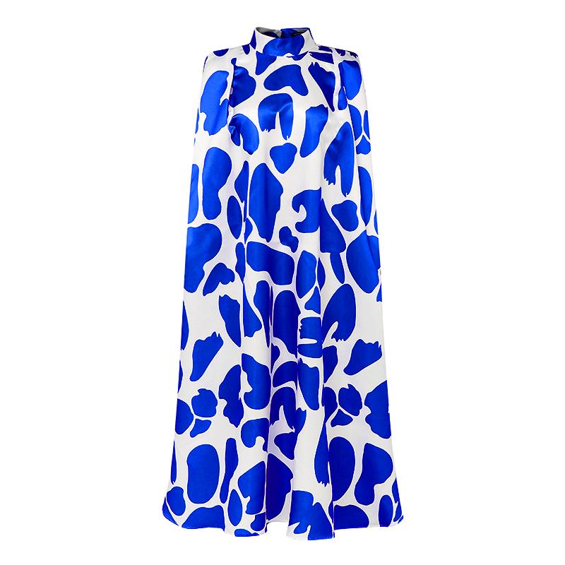 Женские платья больших размеров с воротником-стойкой и длинным рукавом в горошек