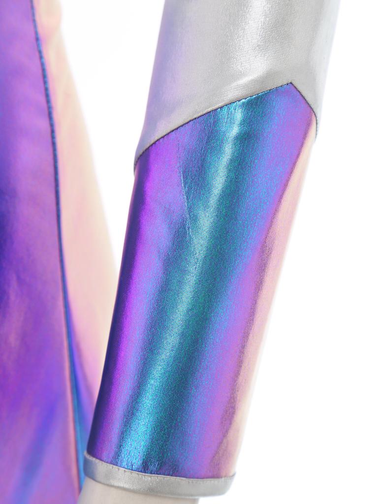 Womens Alien Astronaut Cosplay Dress Long Sleeve Flap Contrast Color Metallic Shiny A-line Space Warrior Dress