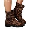 Женские замшевые леопардовые ботильоны зимние туфли на плоской подошве женская мода 2025 года новые ретро зимние мотоциклетные ботинки Mujer Botas