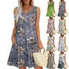 Женские летние платья Свободные сарафаны без рукавов с V-образным вырезом Платье с карманами