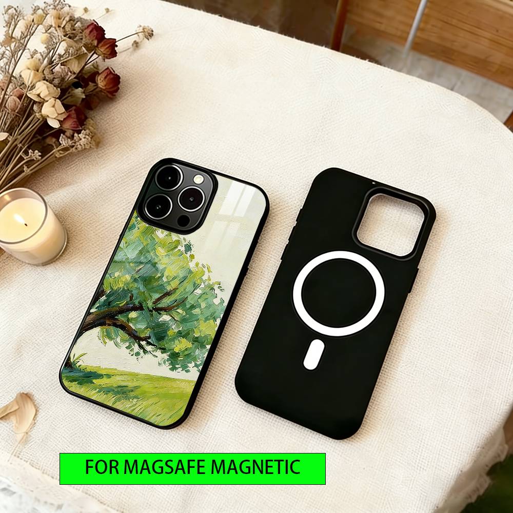 Чехол для телефона с изображением живописного дерева для iPhone 17, 16, 15, 14, 13, 12, 11 Plus, Pro, магнитный с Magsafe, беспроводная зарядка