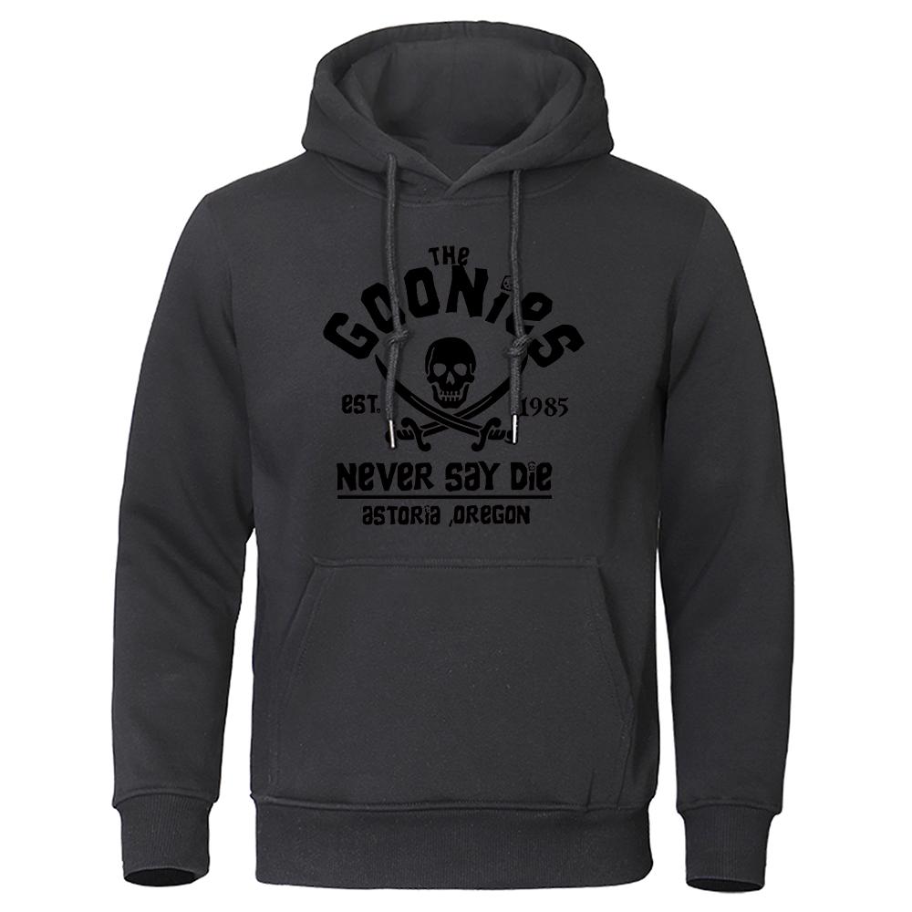 The Goonies Est 1985 Never Say Die Мужская винтажная свободная толстовка с капюшоном Осенняя свободная толстовка с капюшоном Простая женская футболка с круглым вырезом