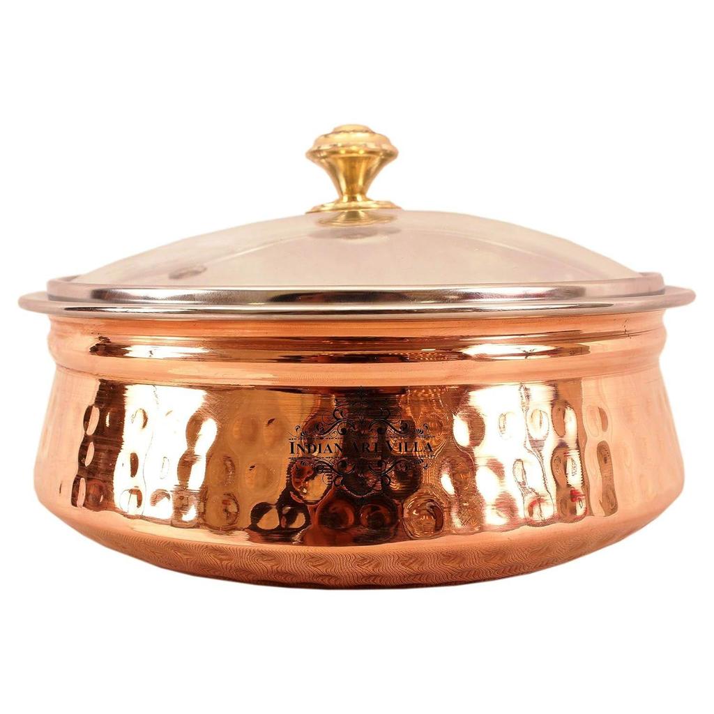 Сталь Медь Сервировочный Ханди со Стеклянной Крышкой 750 мл-Сервировочные Блюда Курица Бирьяни Овощи Дом