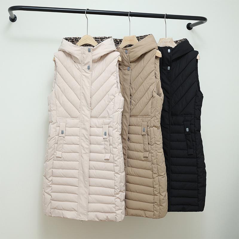 Осенне-зимняя женская однотонная ветрозащитная теплая жилетка без рукавов с капюшоном на талии, женская куртка без рукавов