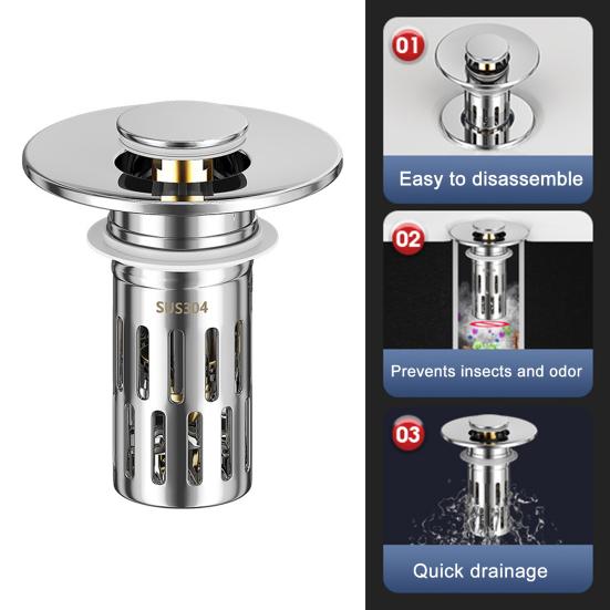 Латунный сердечник Заглушка для раковины Нержавеющая сталь Сливной фильтр для раковины в ванной комнате Легкая установка Защита от засоров Фильтр