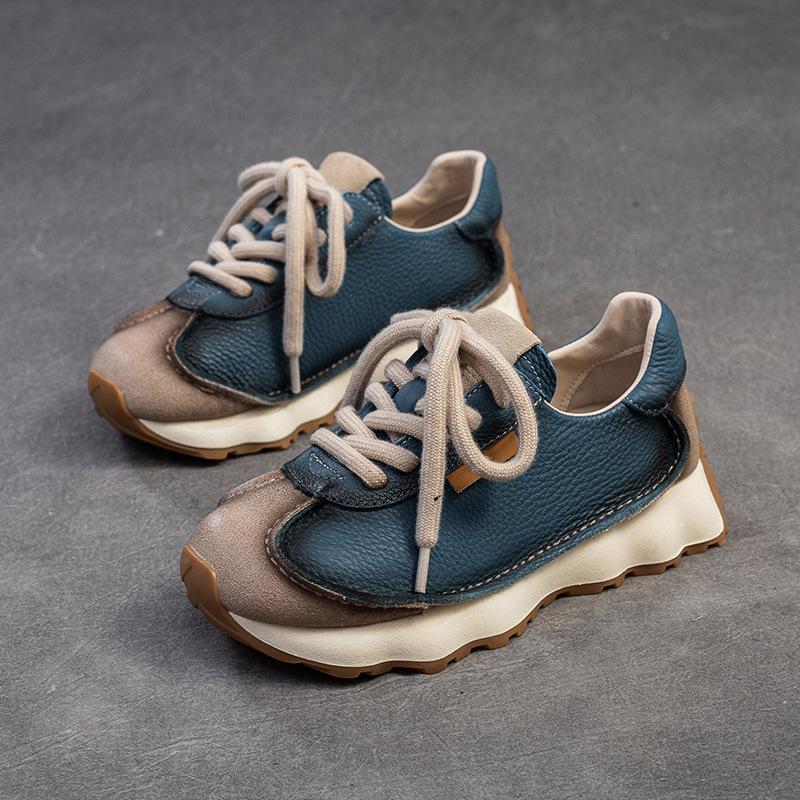 Fashion GKTINOO Lace-up Women's Flat Shoes Genuine Leather Sneakers Mixed Colors 2025 New Handmade Comfortable Retro Platform Sneakers