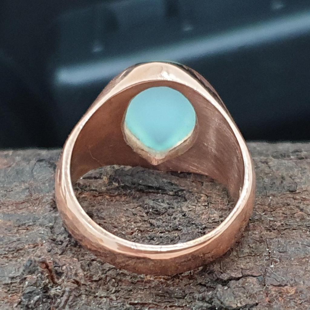 Pear Cab Aquamarine Gemstone 925 Sterling Silver Rose Gold Overlay Ring Jewelry, Unisex Signet Gift Ring