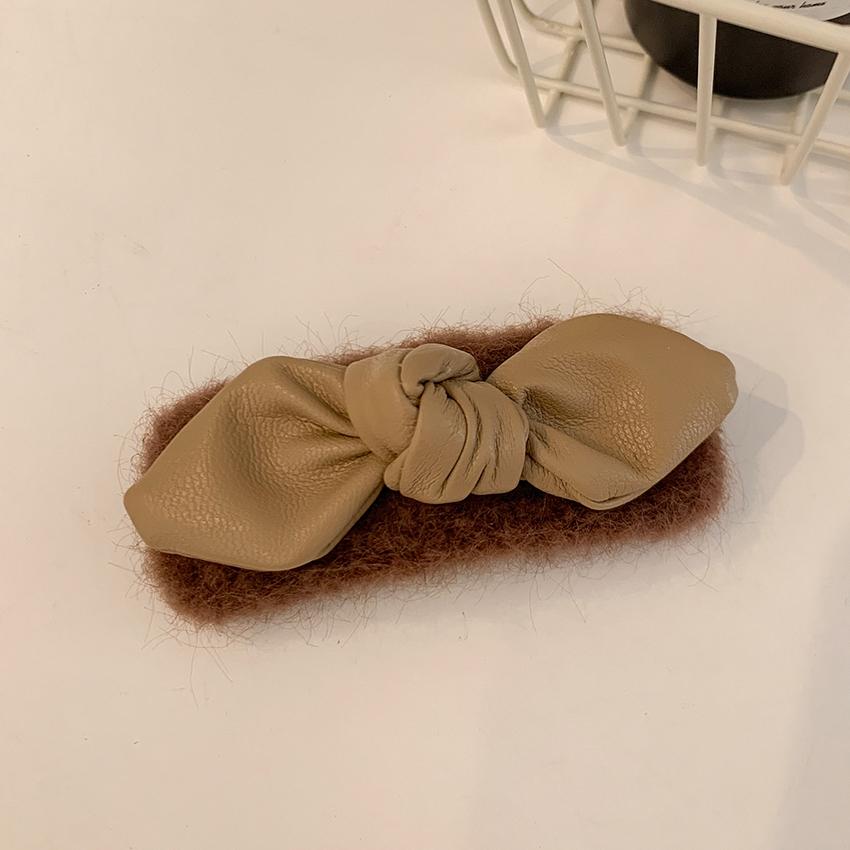 Autumn Winter Warm Plain Color Women Hair Clips Vintage Leather Bow Knot Barrette Hot Selling Fluffy Soft Fluffy Soft