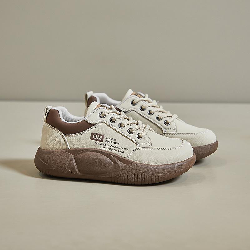 Женские белые кроссовки для бега в корейском стиле, весна 2025 г., повседневные кроссовки на толстой подошве XQ5801