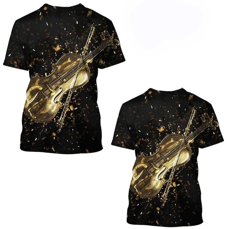 Fashion Fun Guitar Graphic T Shirts For Men New Casual Trend Personality Harajuku Printed Round Neck Short Sleeve Tops