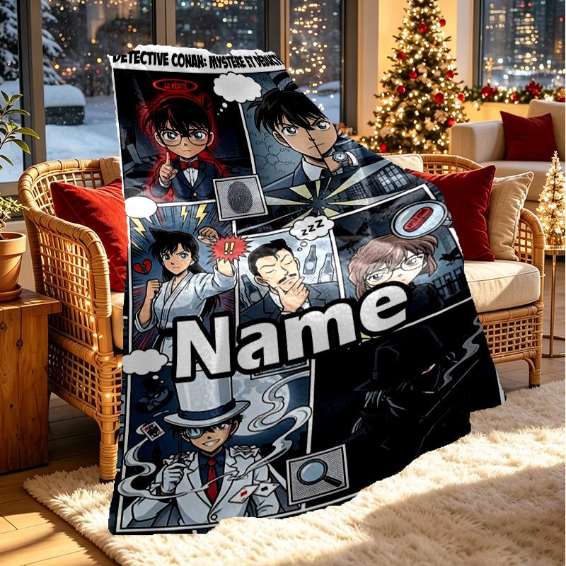 Custom Name Personalized Detective Conan Print Blanket, Home Decor, Bedroom, Sofa, Camping, Couch, Gifts for Birthday ChristmasEnthusiasts