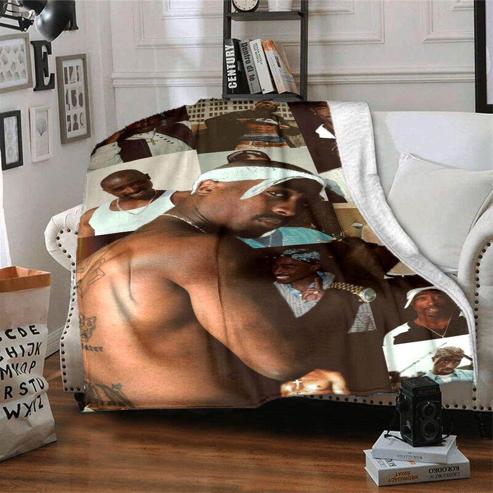 1pc 2PacHip Hop Blanket Soft Lightweight All Season Multi Purpose Throw for Sofa, Bed, Office & Picnics, French Style with Iconic Album Art & Quotes