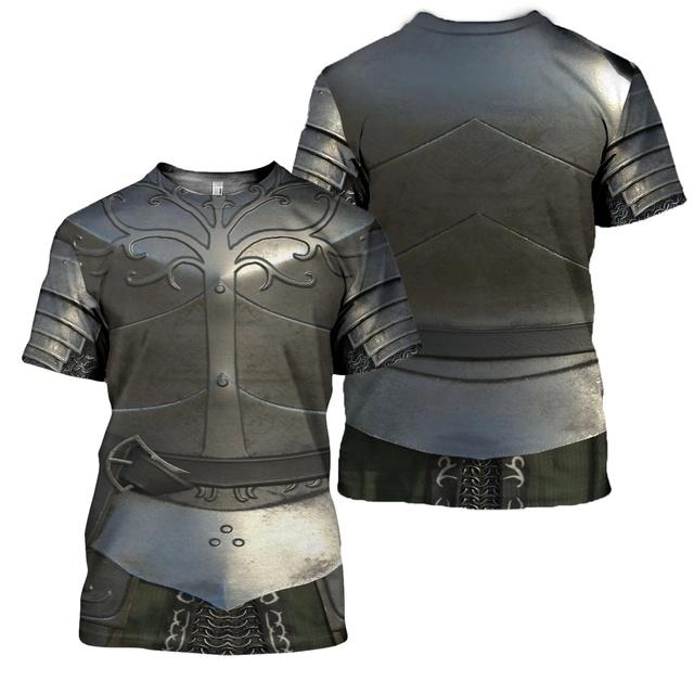 Medieval Knight Armor Men's T-shirt Tops 3D Print Tshirts Templar Knight Cosplay Short Sleeve Shirt O Neck Cool Streetwear