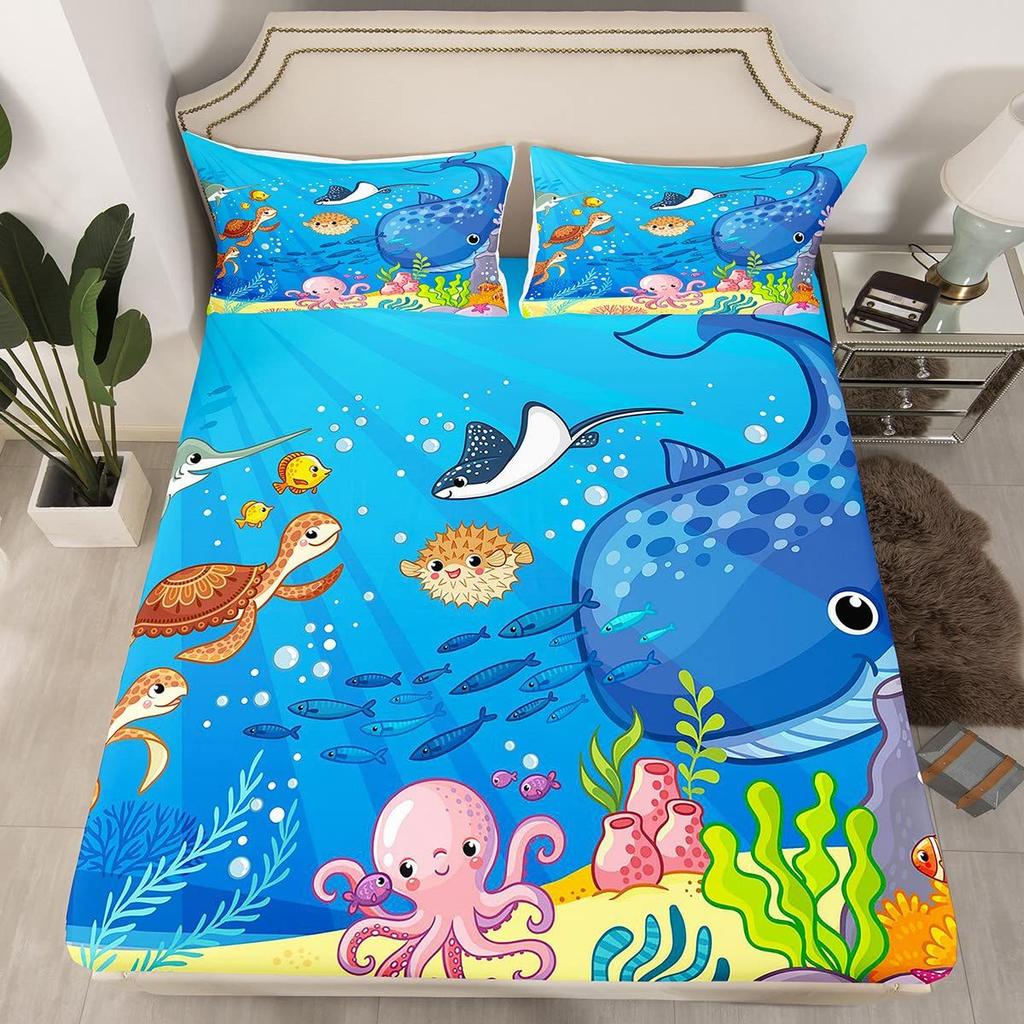 Листы с морскими животными Акулы Осьминоги Черепахи Коралловые листы Комплекты постельного белья Подходят для украшения детской комнаты