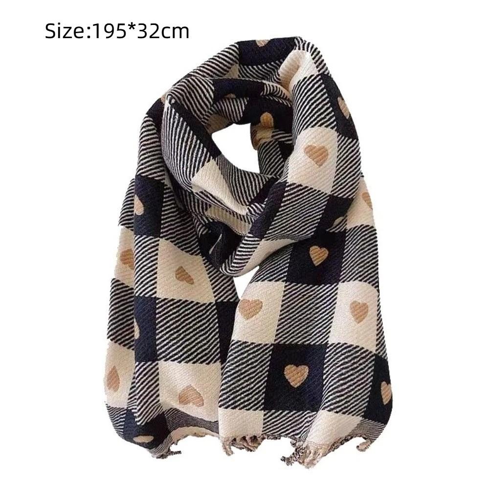 Love Heart Plaid Neck Warmer Coldproof Tassel Neckerchief New Imitation Cashmere Shawl Women