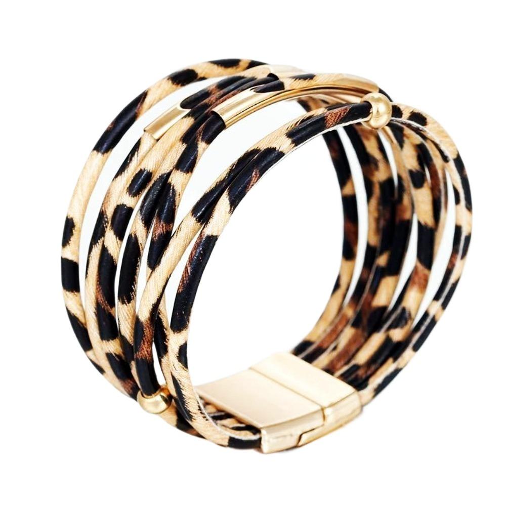 Шарм Леопард Кожаные Браслеты Богемный Стиль Магнитный Браслет Винтажные Многослойные Браслеты Женские