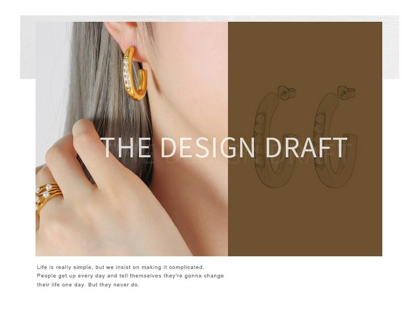 Элегантные французские серьги-гвоздики U-образной формы с жемчугом: Не выцветающая женская бижутерия из титановой стали с 18-каратным золотым покрытием