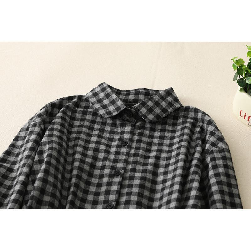 2025 весна новая клетчатая юбка рубашка свободная и тонкая одинарная Mori женское среднее и длинное тонкое платье длинное платье