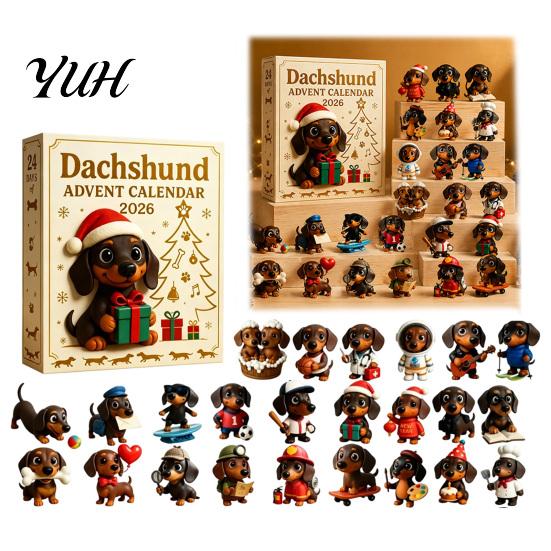 Christmas Gifts for Relatives 2026 Dachshund Advent Calendar, 24 Days 3D Collectible Dog Figures, Holiday Party Scene Props Puppy Ornaments Countdown