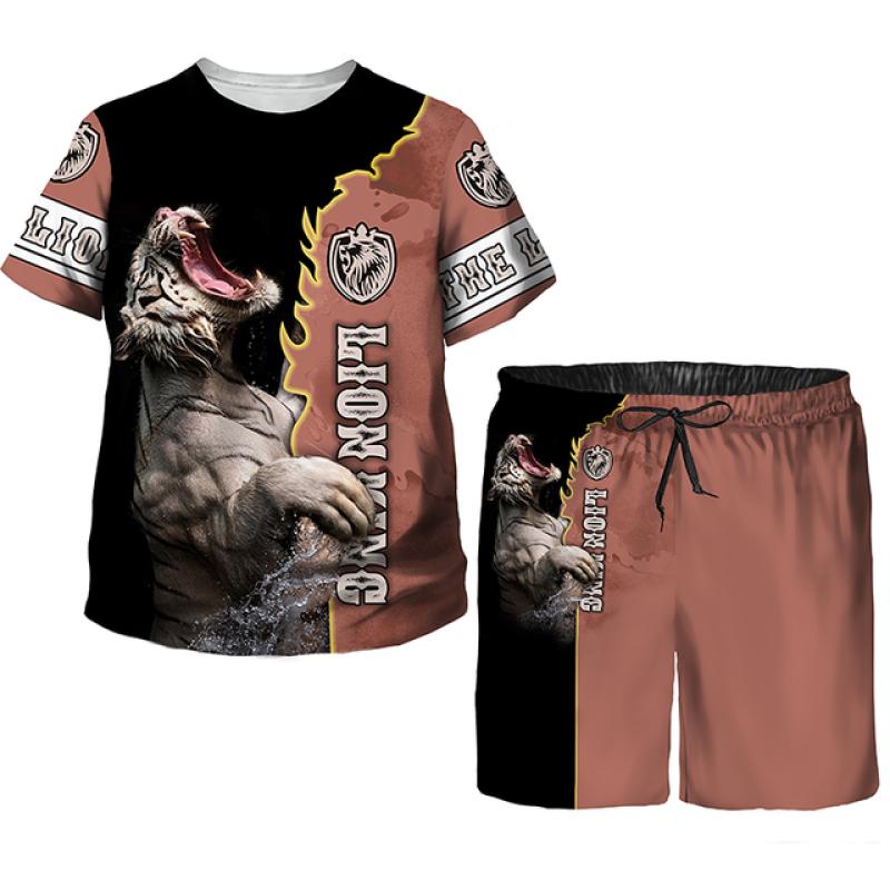 Летние модные крутые повседневные футболки/брюки/костюмы с принтом льва для мальчиков-подростков 1-14 лет, модная одежда в стиле хип-хоп, комплект детской одежды