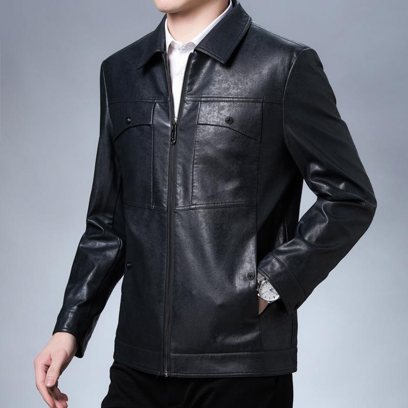 Мужская куртка из искусственной кожи весна-осень, новая многоцветная куртка с лацканами для людей среднего возраста, мужская повседневная тонкая куртка из кожи для мотоциклистов