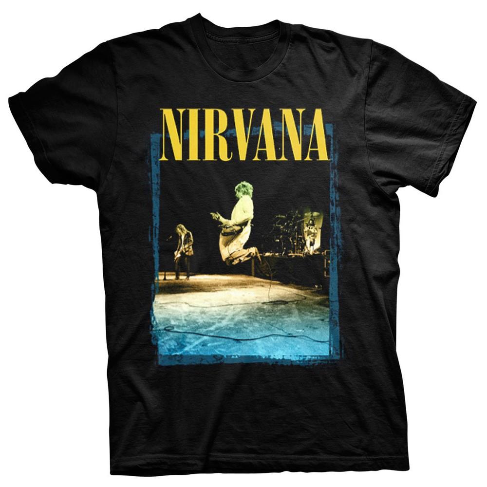 26 Nirvana Guitar Leap Kurt Cobain In Utero Rock Official Men's T-Shirt- Unisex T-Shirt