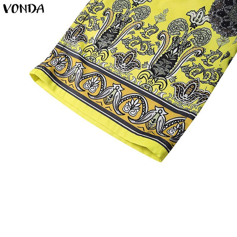 VONDA 2 шт. Женский этнический комплект с длинным рукавом, блузка с принтом и брюки, повседневный костюм-двойка