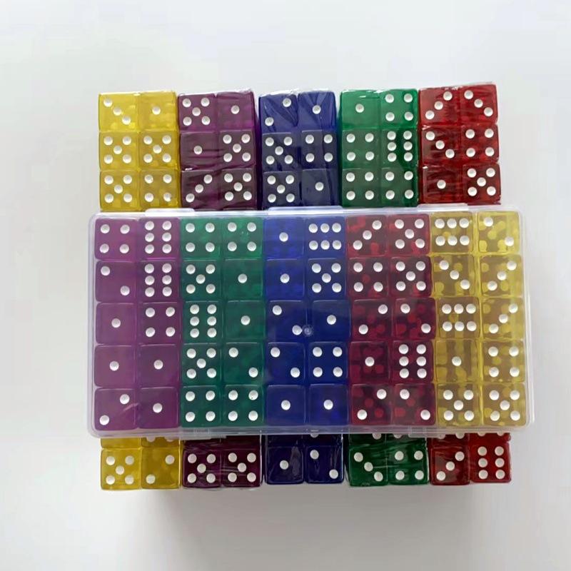 16mm Transparent Square Corner Number Dice, 50-Piece Box, 1.6cm Acrylic Right-Angle Dice