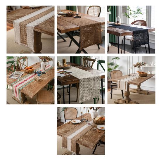 Хлопково-льняная скатерть с кисточками, настольная дорожка, многоразовый праздничный декор для стола для ресторана, столовой, бара, кухни, дома