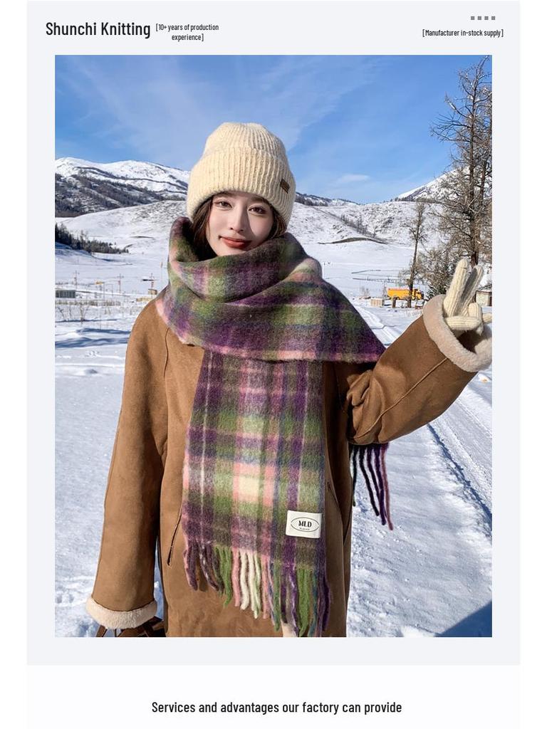 High-End Vivienne Westwood Wool Cashmere Plaid Snood Scarf for Women